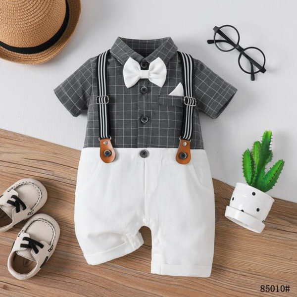 Little Gentleman's Grid Romper Set