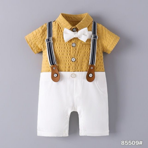 Baby Boys' Gentleman Romper with Bow Tie and Suspenders