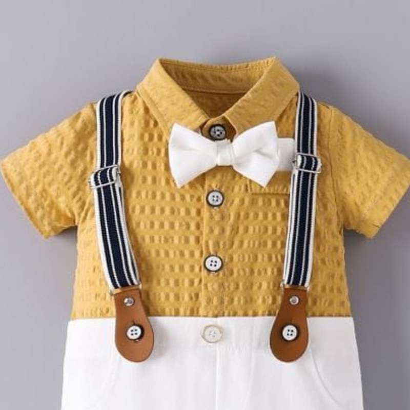 Baby Boys' Gentleman Romper with Bow Tie and Suspenders