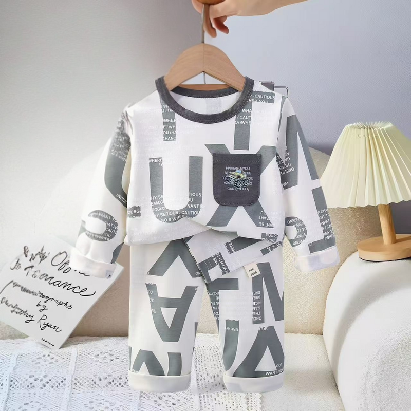 Trendy Letter Print Kids Night Suit – Soft Cotton Pajamas Set