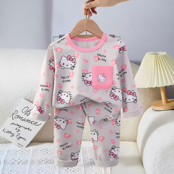 Cute Hello Kitty Baby Girl Sleepwear Set – Full Sleeves, Pink Print