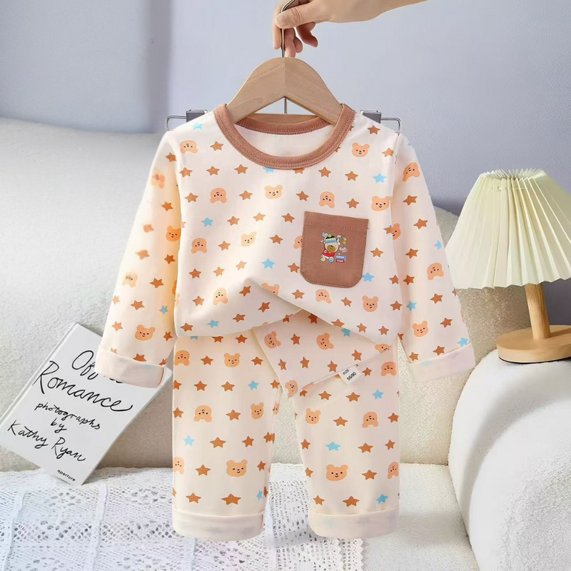 Soft Cotton Baby Pajama Set – Cute Bear & Star Print Nightwear