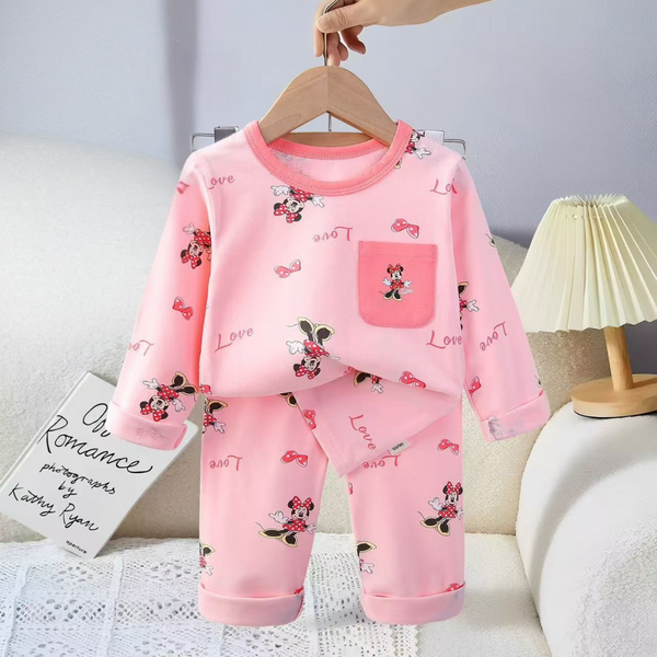 Pink Minnie-Inspired Cotton Pajama Set for Girls