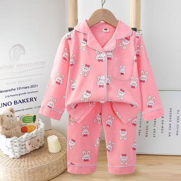 Kids Cotton Nightwear Set – Cartoon Character Print